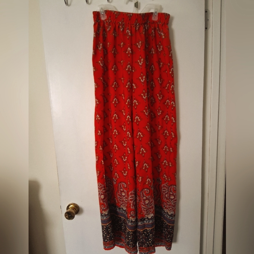Orange Bohemian Wide-Leg Pants